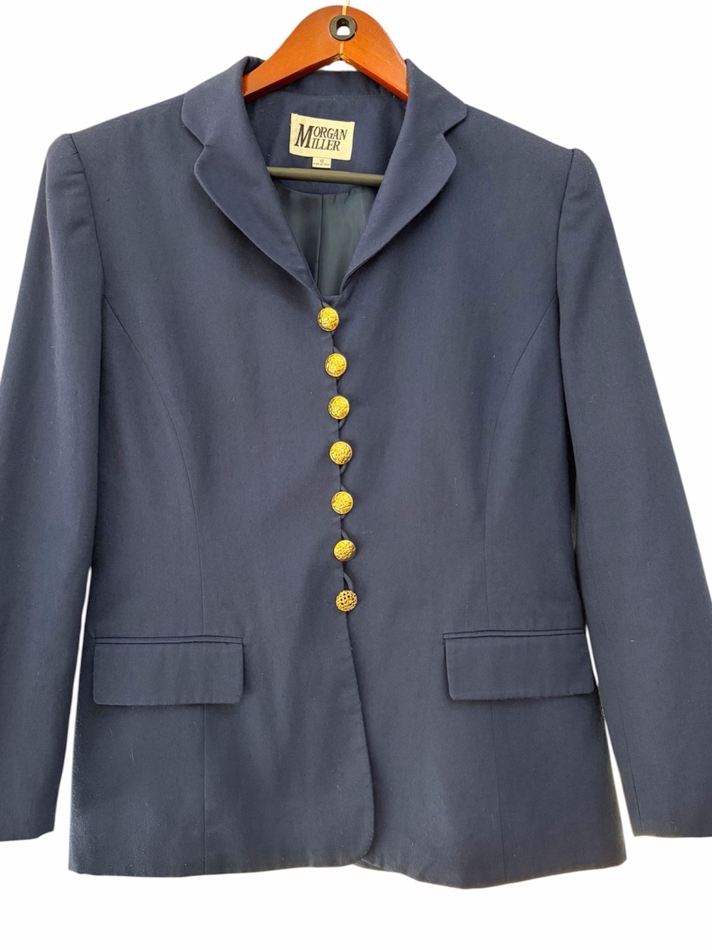 Vintage Morgan Miller Navy Blazer Size 12 Gold Buttons Made in USA